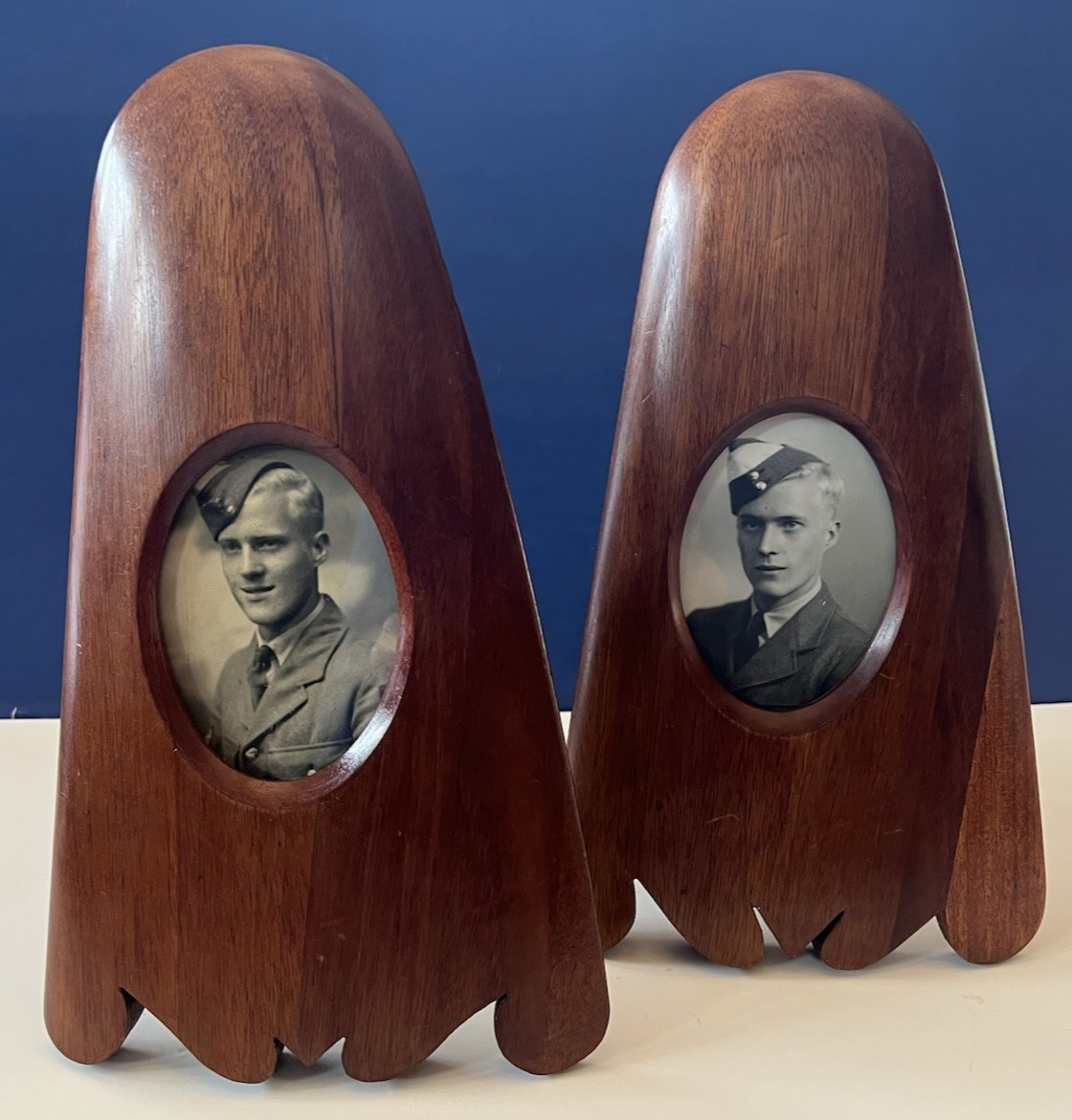 Pair of Antique WWI  Photo Frames of Soldier Made From Airplane Propellars