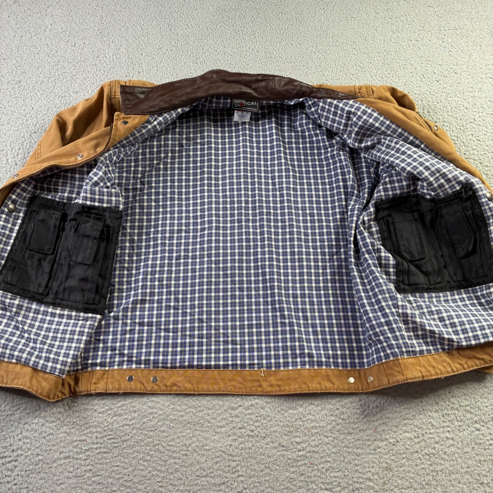 NRA Tactical Canvas Leather Barn Jacket CCW Ammo Pouch Chore Coat L Made In USA