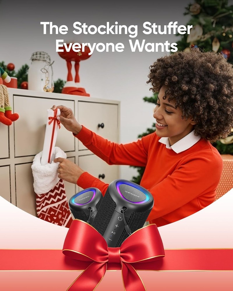 Portable Bluetooth Speaker with Lights, Stocking Stuffers, Powerful Crystal