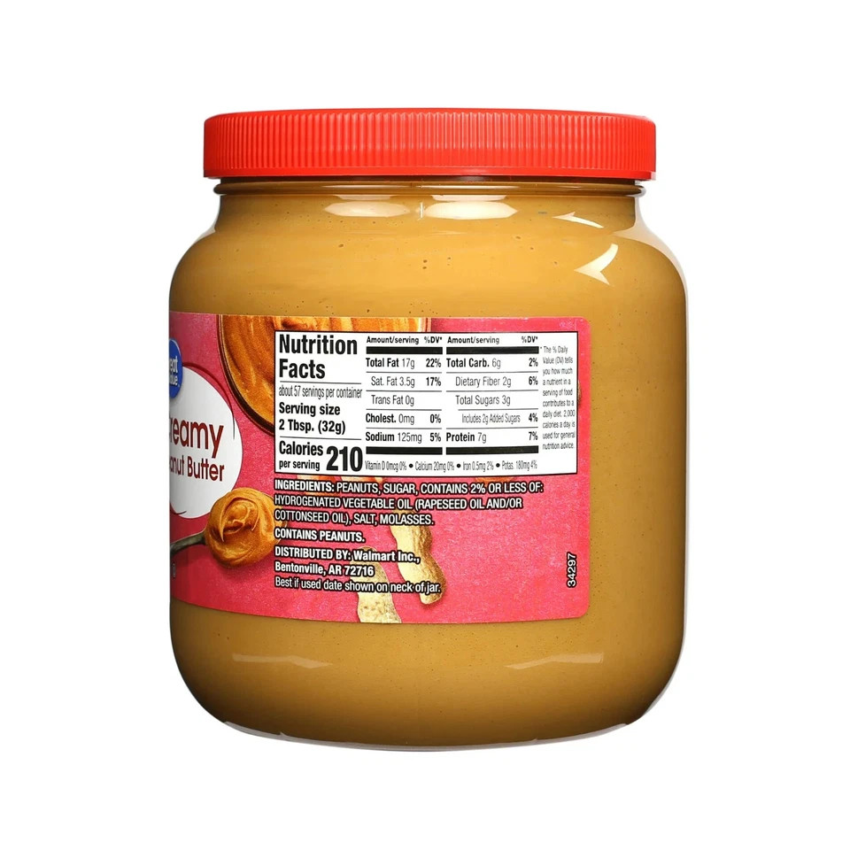 Great Value Creamy Peanut Butter, Spread, 64 oz
