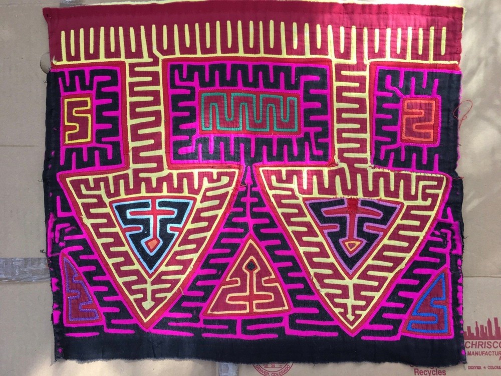 Mola from Panama,  old,  worn,  complex design. larger size.