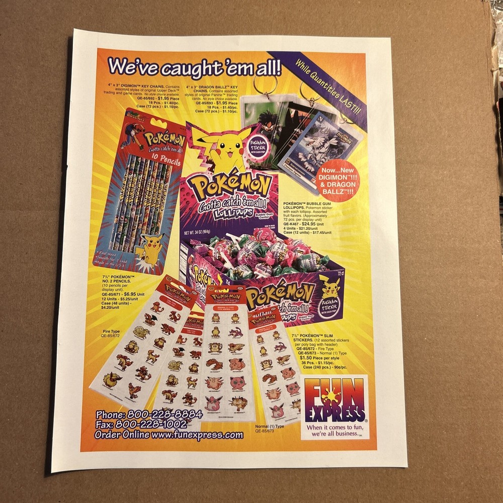 original ad  11-8” 2000 Pokemon Things Arcade flyer