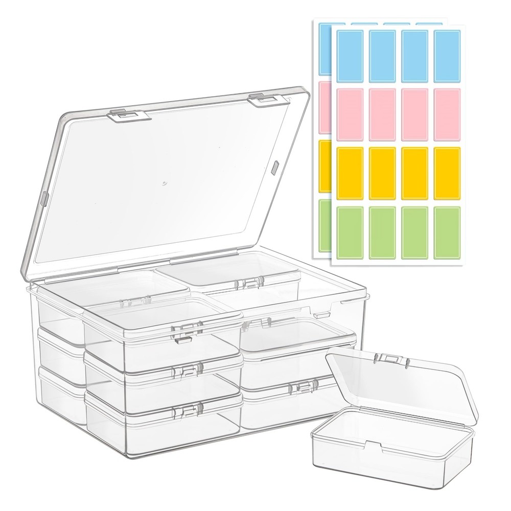 Medium Plastic Organizer Boxes, 12 Clear Containers with Hinged Lids, for Bea...