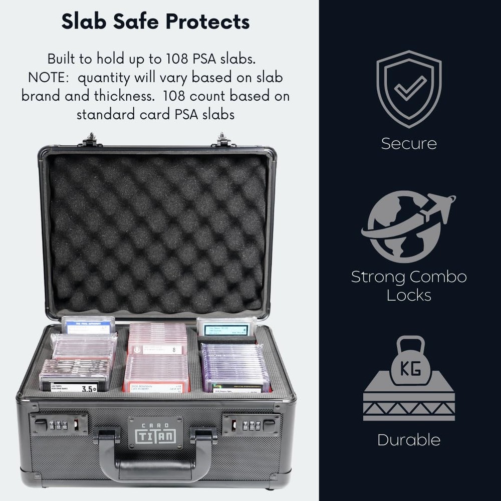 Premium Trading Card Storage Box - Lockable 3 Row Case for 108 PSA Slabs