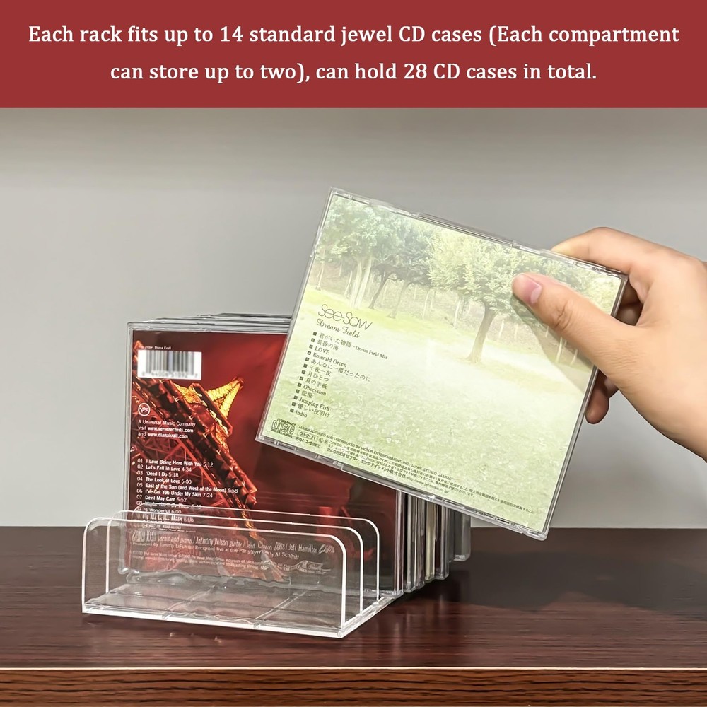 Philbinden 2 Pcs Clear Acrylic CD Holder, DVD/CD Display Rack & CD Storage