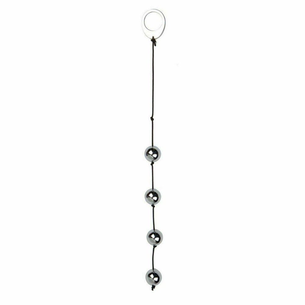 Four Heavy Metal Anal Beads with String & Easy Pull Loop Ring 10 Inch