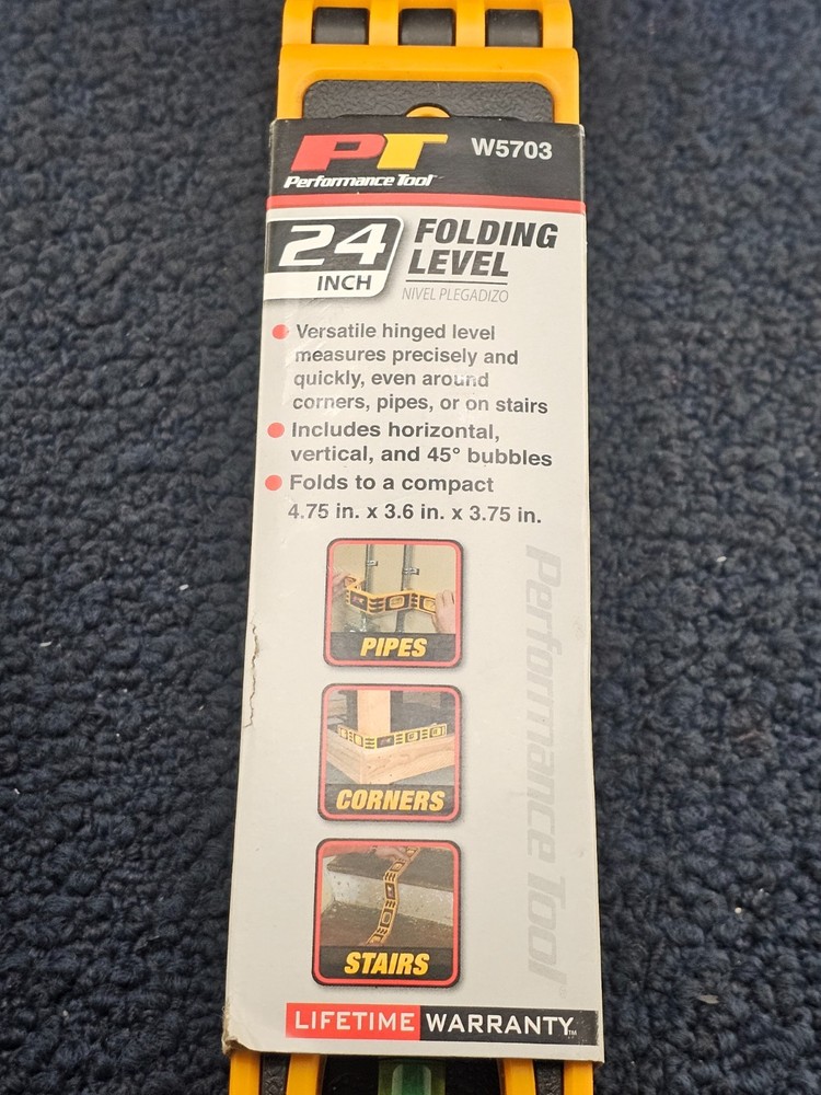Performance Tool PT W5703: Folding Level 24" Level for Corners & Edges Yellow