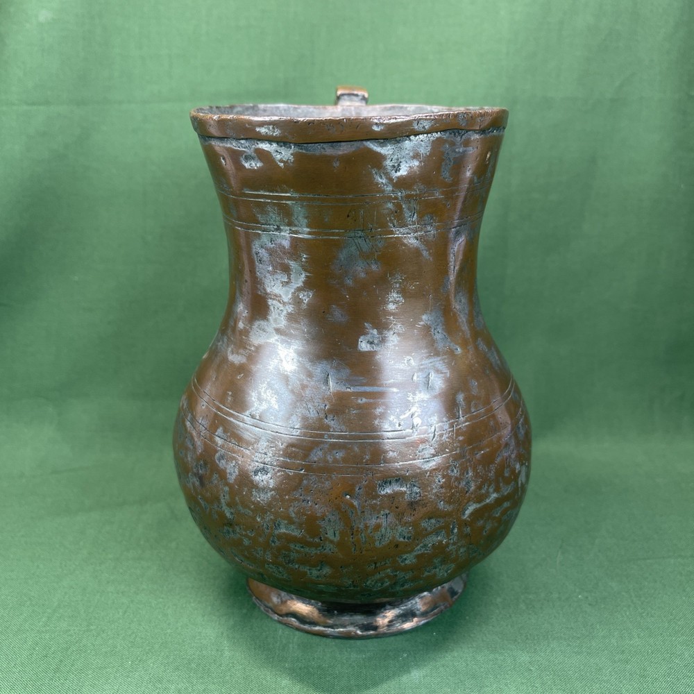 Rare Antique Copper Tavern Ale Pitcher Strap Handle 7” Tall