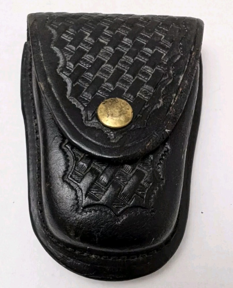 HANDCUFF CASE Brown Leather Basket Weave Design