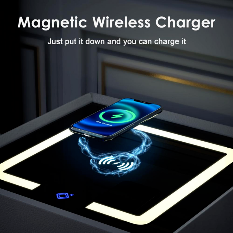Smart Nightstand w/Security Safe Lock Box, 3-Color Light,Wireless Charging