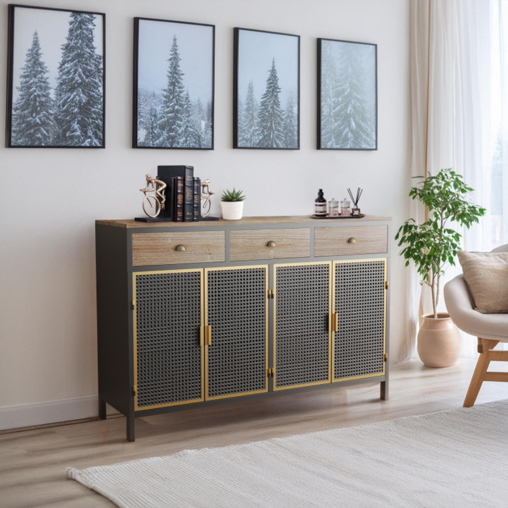 Modern Sideboard with 4 Doors and 3 Top Drawers