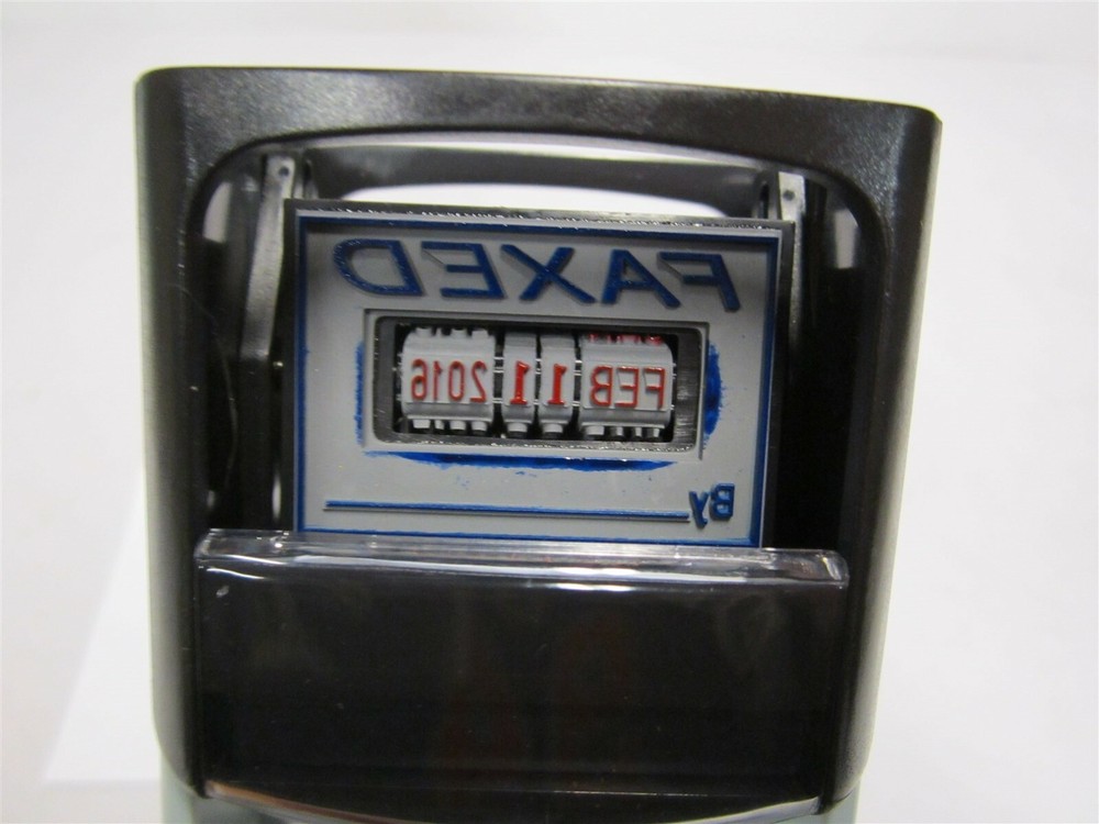 2000PLUS 038863 RED/BLUE FAXED Self-Inking Message Date Stamp Front Size 14