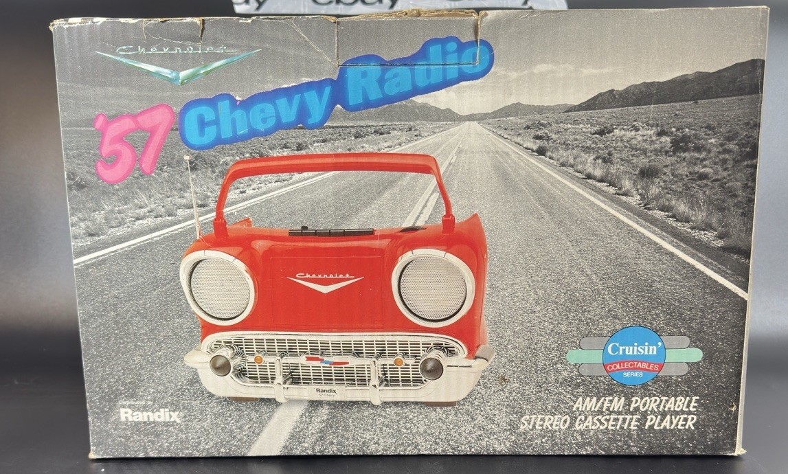 Vintage Randix Red '57 Chevy AM/FM Portable Stereo Cassette Player Radio