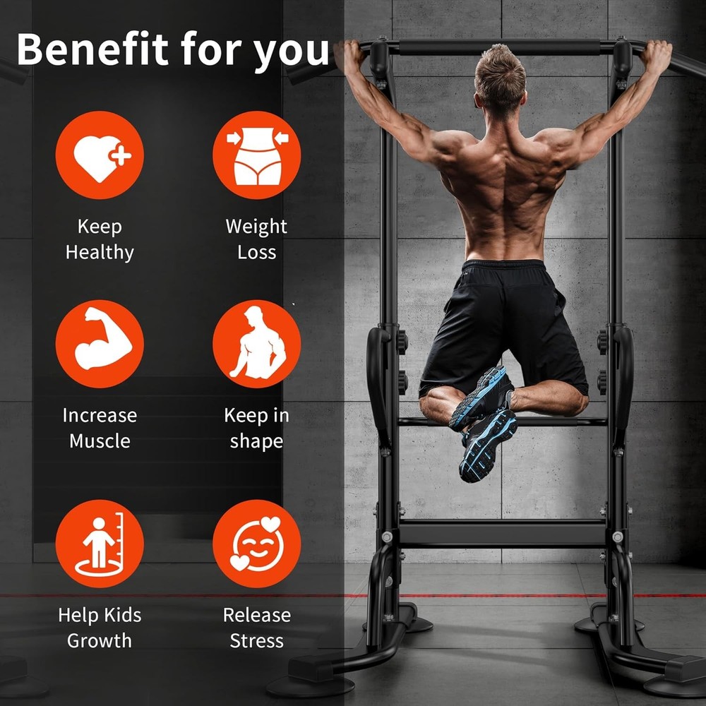 Multi-Function Power Tower 11 Height Adjustable Pull Up Bar and Dip Station US