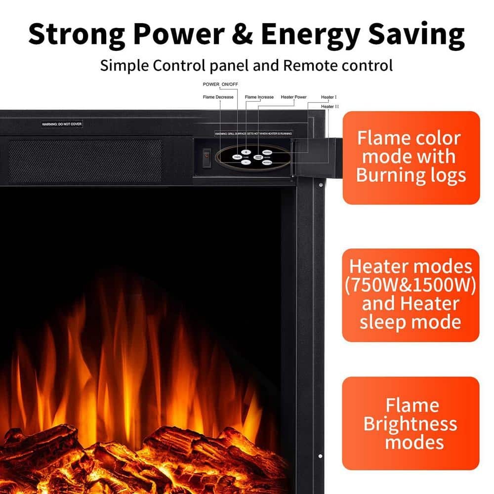 20 in Electric Fireplace Insert Ventless LED Flame Remote Control