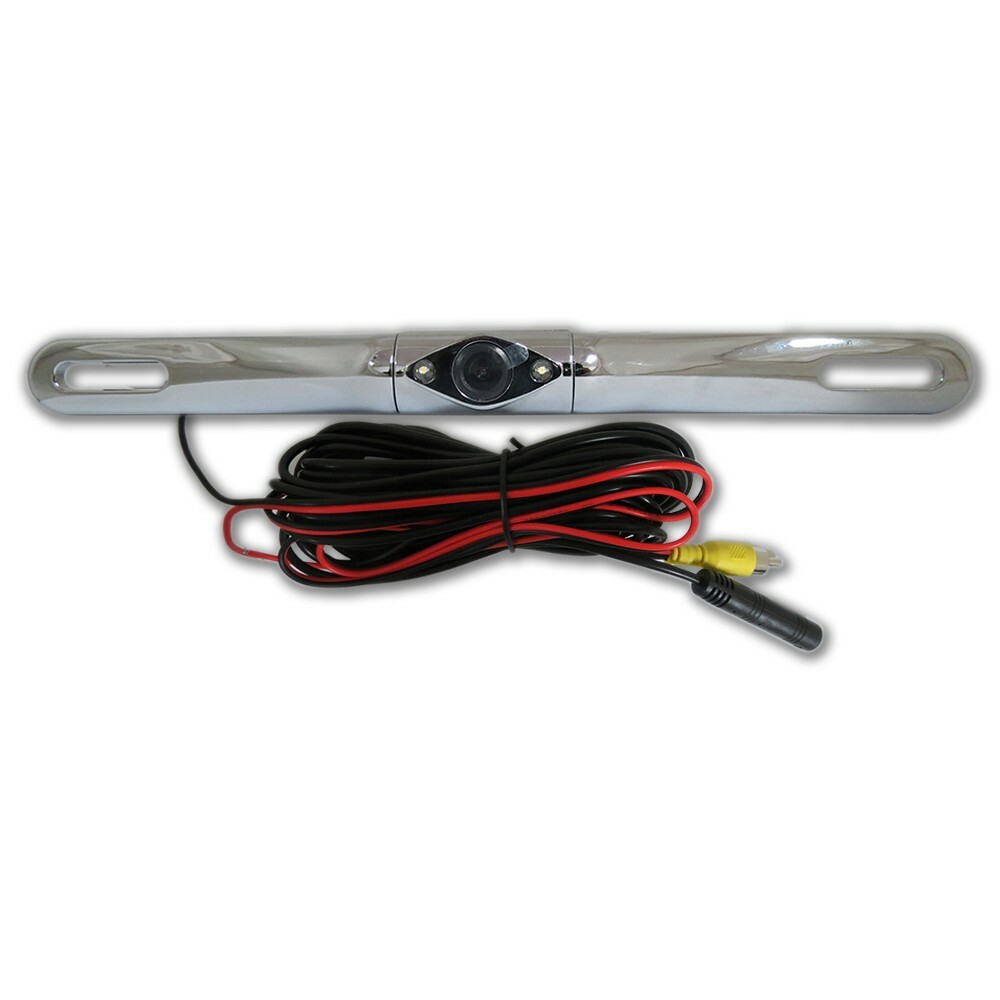 UNIVERSAL SMALL COMPACT SIZE LICENSE PLATE MOUNT WITH REAR VIEW CAMERA (CHROME)