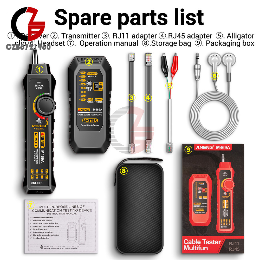 ANENG M469A Multifunctional Network Cable Tracker Networking Analyzer RJ11/RJ45