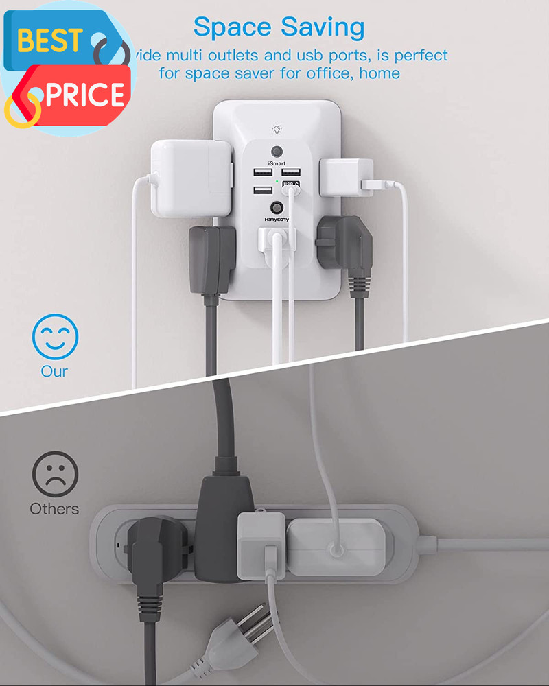 Outlet Extender with Night Light, Multi Plug Outlet, USB Wall Charger Surge Prot