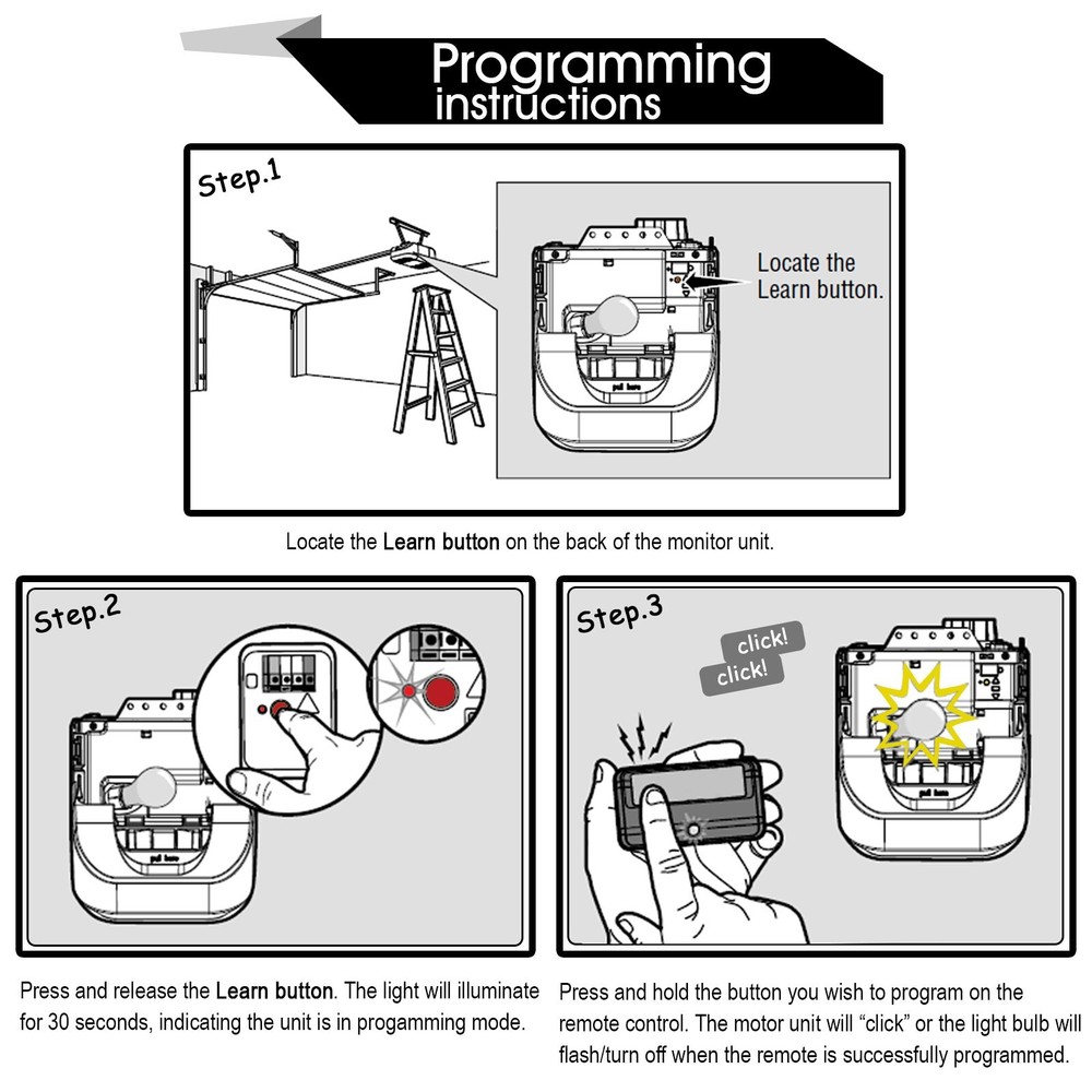 Garage Door Opener Remote 3btn for LiftMaster 973LM Red Orange Learn Function