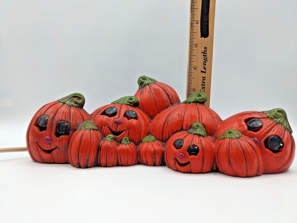 Vtg Hand Painted Halloween Ceramic Pumpkin Patch Mound Jack-o-Lantern Light Up