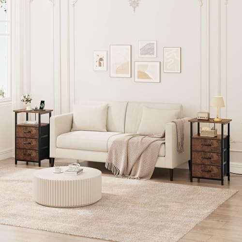 Nightstand with Charging Station, Bedside Table 1 Piece Rustic Brown Ordinary