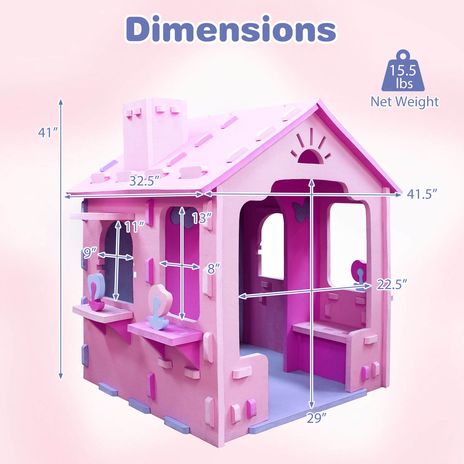 Kids EVA Foam Playhouse w/Roof, Chimney, Windows & Doorways for Boys & Girls