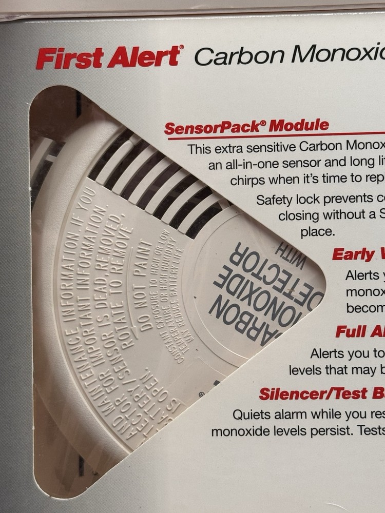 First Alert Carbon Monoxide Detector Self Powered Extra Sensitive With Silencer