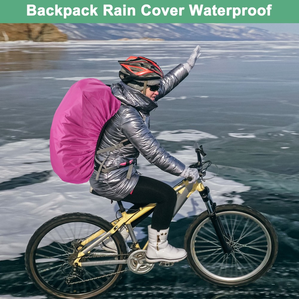 65L-75L Backpack Rain Cover with A Vertical Reflective Strap [Rose Red]