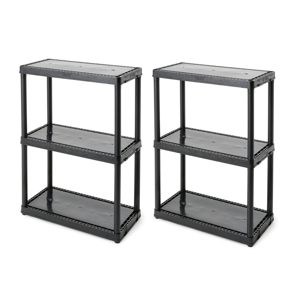 Gracious Living 3 Shelf Fixed Height Light Duty Storage Unit, Black (2 Pack)