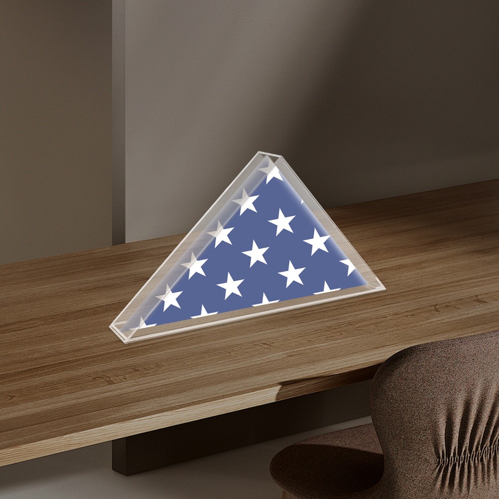 Flag Display Case Clear Acrylic Flag Box Triangle Holder for Table Wall Mounted