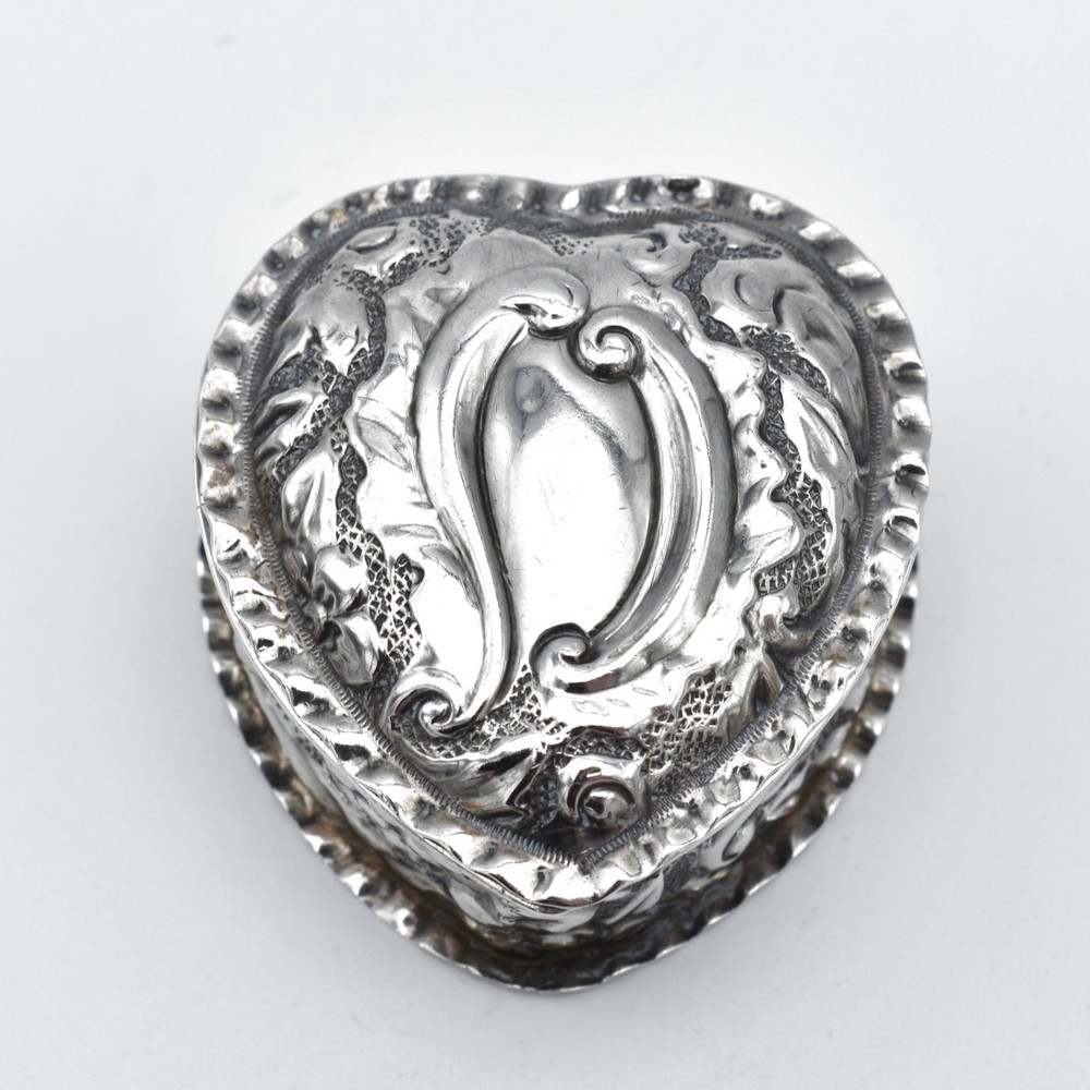 Antique Victorian Solid Silver Snuff Box Heart Shape 1876 Henry Williamson