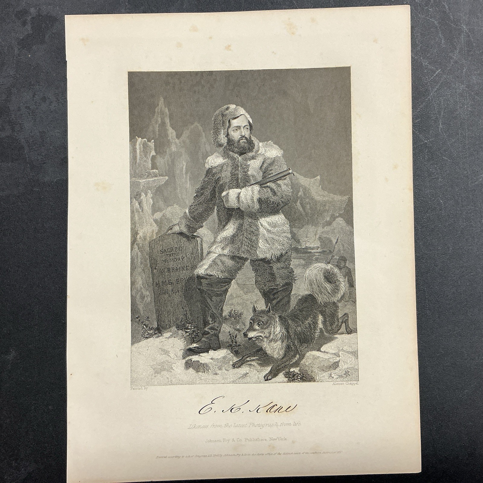 LITHOGRAPH ENGRAVING Elisha Kent Kane 1862 Johnson Fry & Co