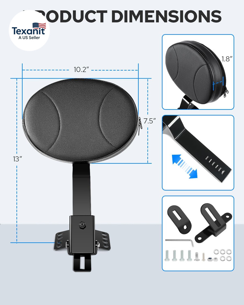 Adjustable Driver Backrest Rider Backrest Plug-In Backrest Compatible for Harley