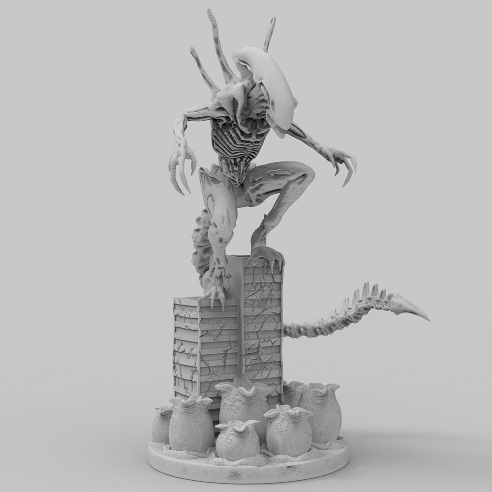 Alien Xenomorph With Hatched Eggs Diorama 3D print model