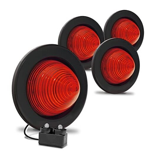 TRUE MODS 4pc 2.5" Round Beehive LED Boat Trailer Marker Light [DOT 4 Pack Red