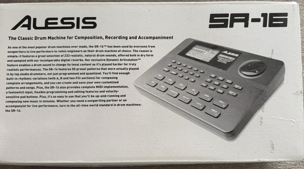 Alesis SR-16 Drum Machine Programmable MIDI w/ Power Adapter & Manual