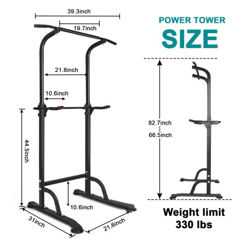 Power Tower Dip Station with Bench Pull Up Bar Stand Adjustable Height