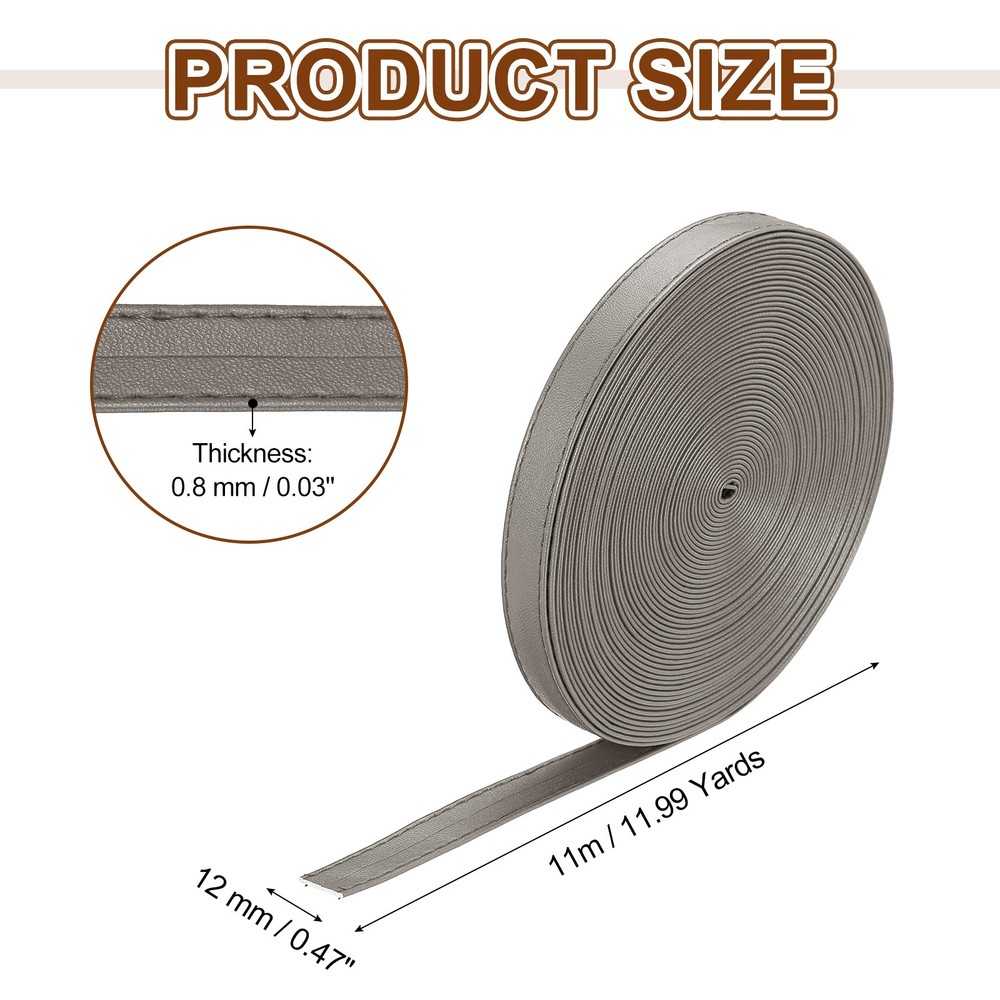 11Yard/10m Double Sided PU Leather Strap, 0.47" Wide Flat Strips, Gray