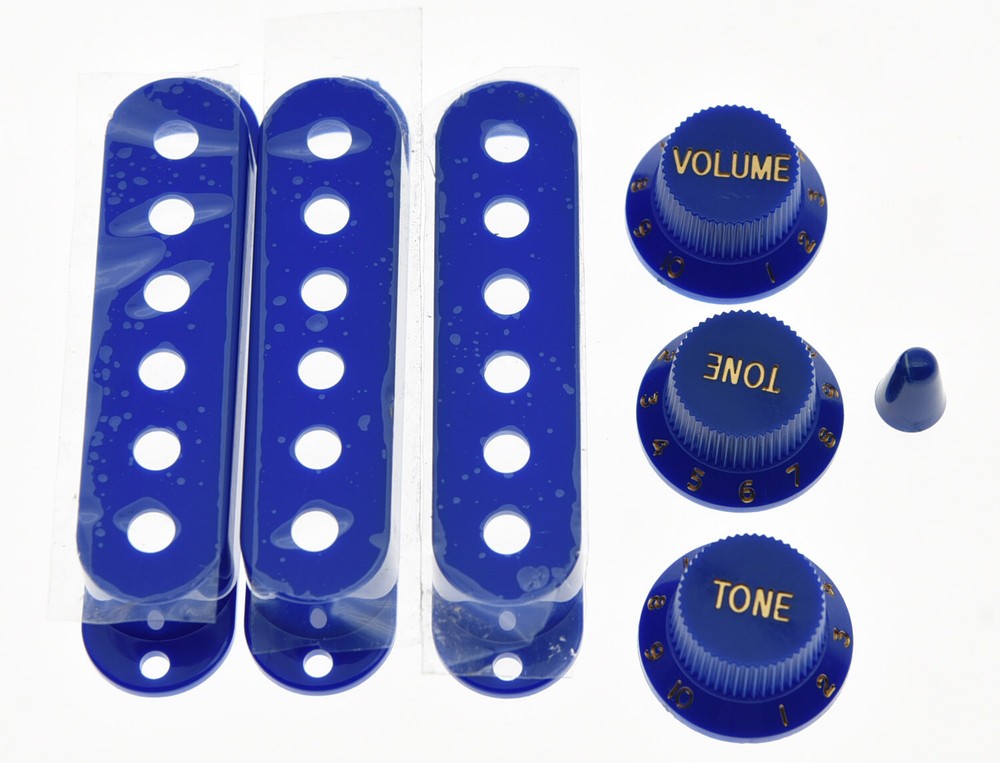 KAISH ST Guitar Pickup Covers Knobs (Gold Number) with Switch Tip Blue for Strat