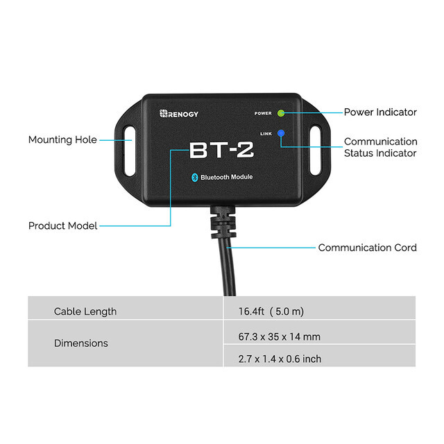 Renogy BT-2 Bluetooth Module RJ45 Communication Port Wirelessly Monitor