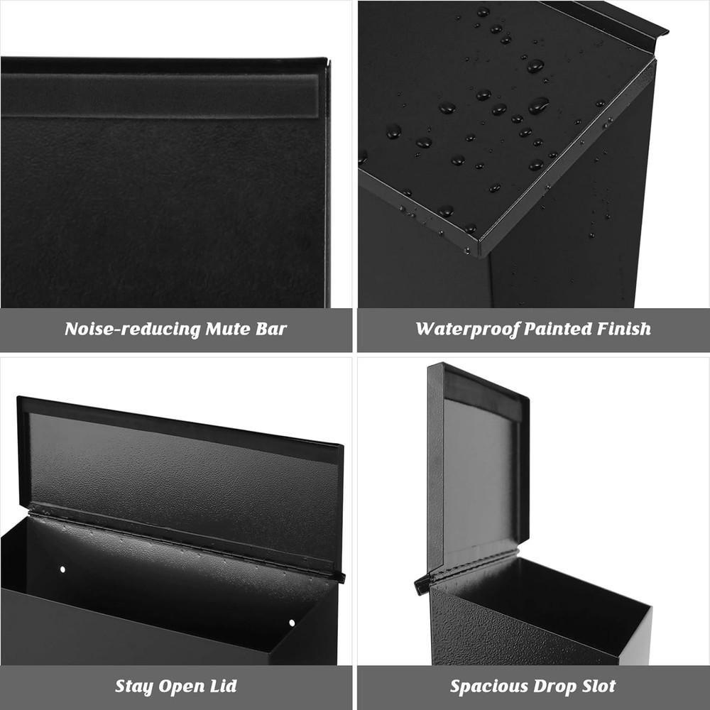 KYODOLED Wall-Mount Mailbox for House,Large Capacity Mail Black