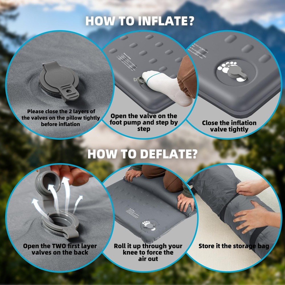 KASIMO Memory Sleeping Pad for Camping, 3" Compact Ultra-Thick Foam Sleeping ...
