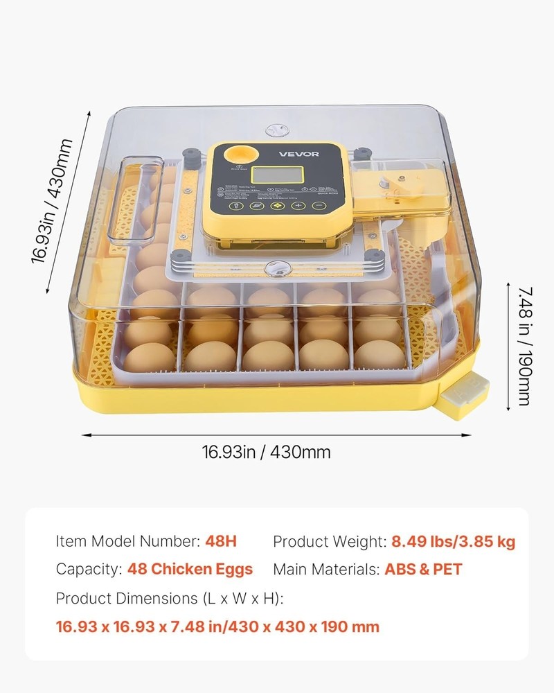 Efficient 48 Egg Poultry Incubator with 360° Clear Window & Stable Design