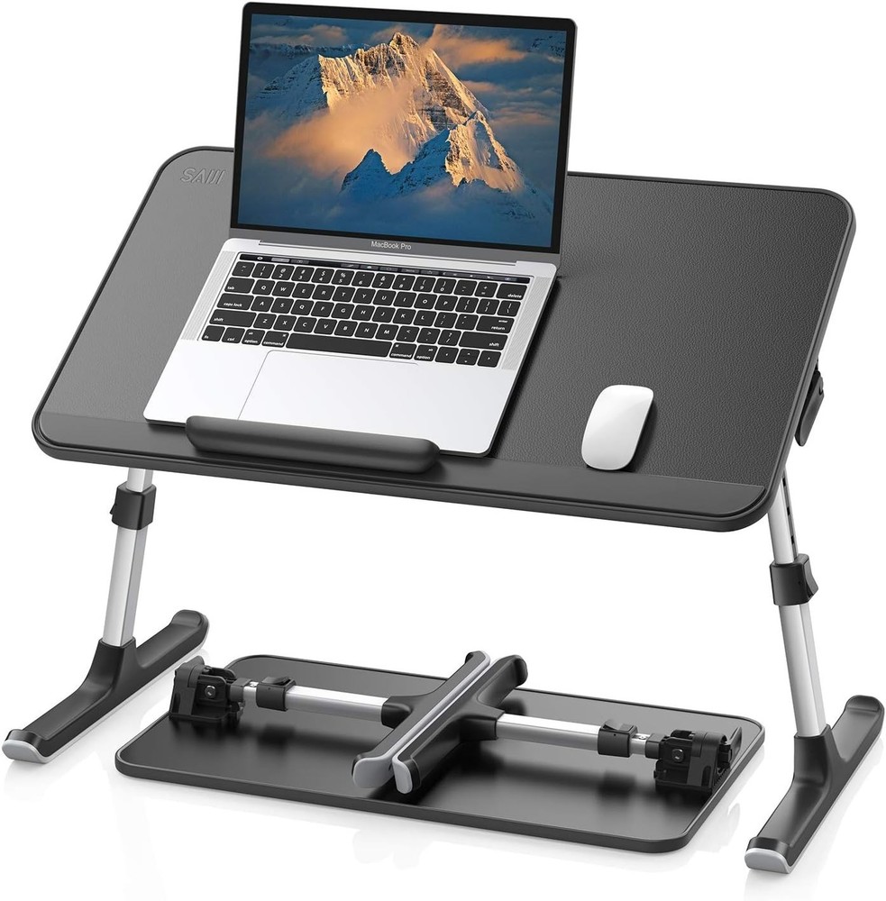 Adjustable Leather Laptop Bed Tray Table - Black