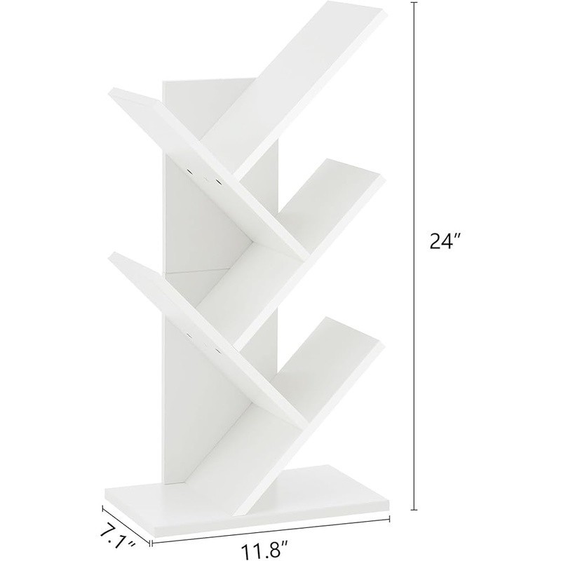 Multifunctional 4 Tier Rustic Tree Bookcase Space Saving Organizer Home Office
