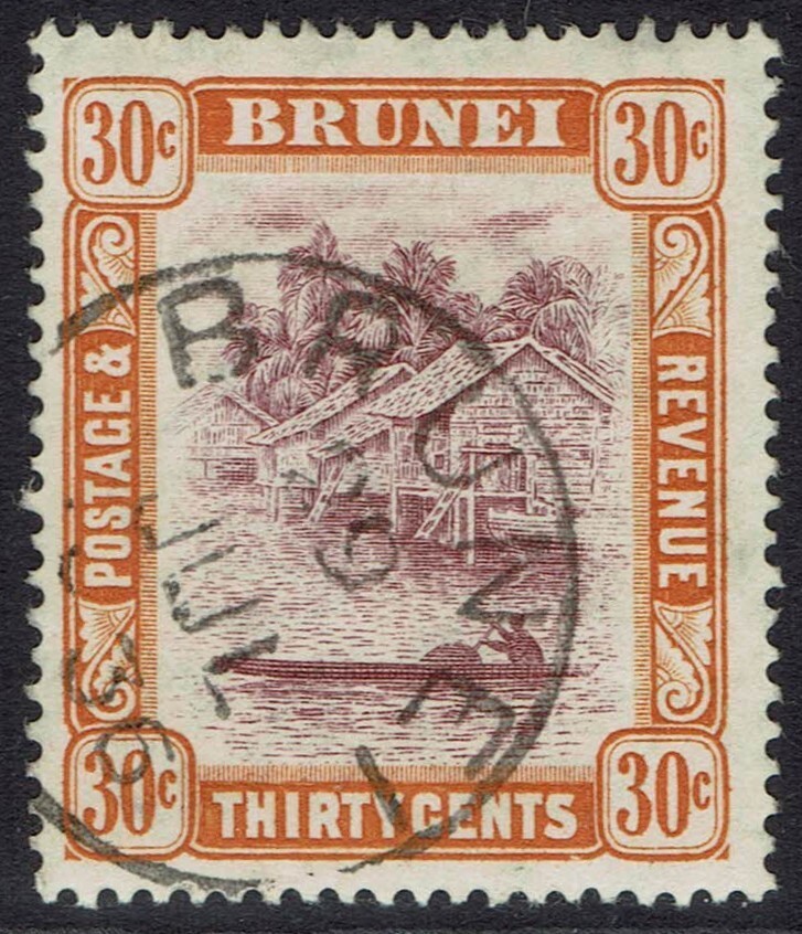 BRUNEI 1924 RIVER VIEW 30C WMK MULTI SCRIPT CA USED