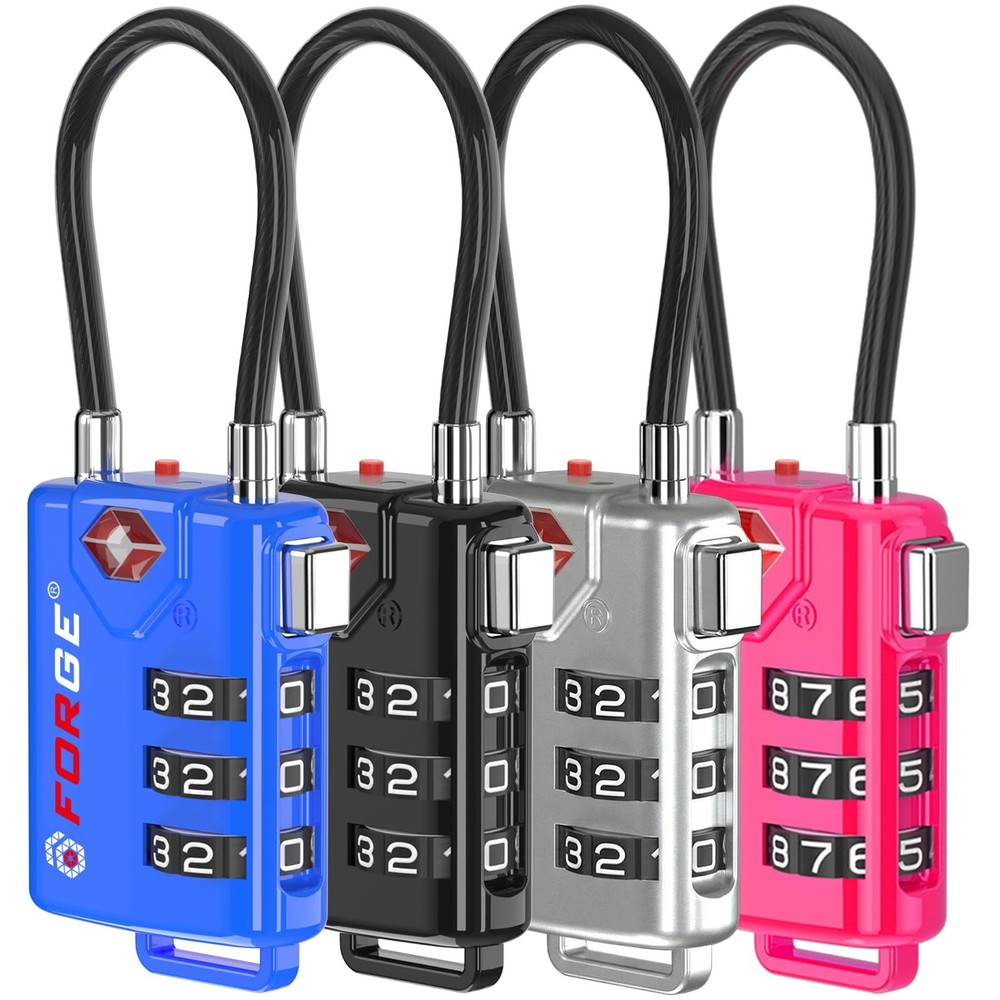 TSA Approved Cable Luggage Locks, Re-settable 4 Colors 4 Pack