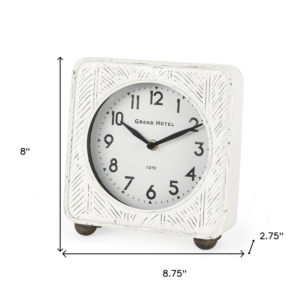 9" White Iron Square Table Clock