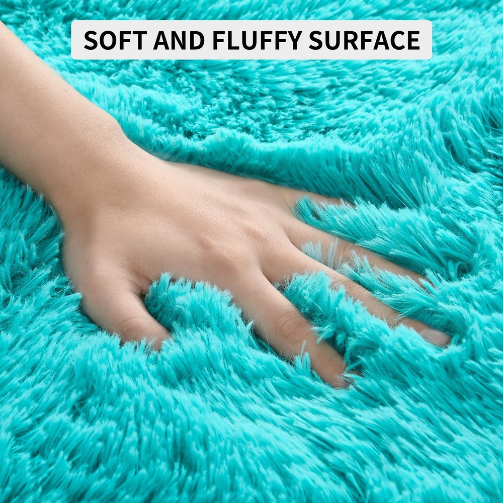 Tepook Super Soft Fluffy Rug for Bedroom, 4' x 6' (Rectangular), Teal Blue