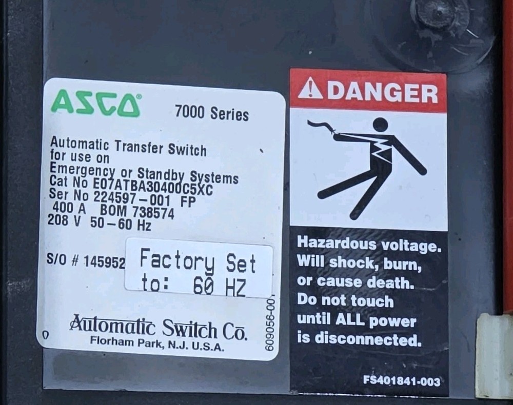 Asco Automatic Transfer Switch Series 7000 - Contactor 400A E07ATBA30400C5XC #1